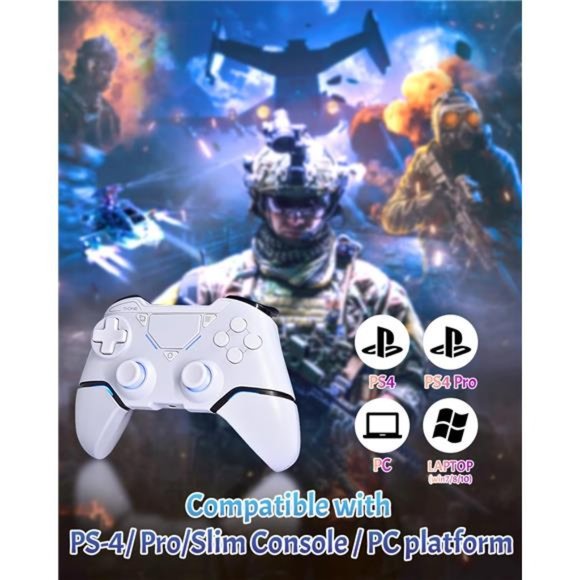 PS-4 Controller Wireless With Joystick & LED Light with Dual Vibration (White) - Picture 6 of 7